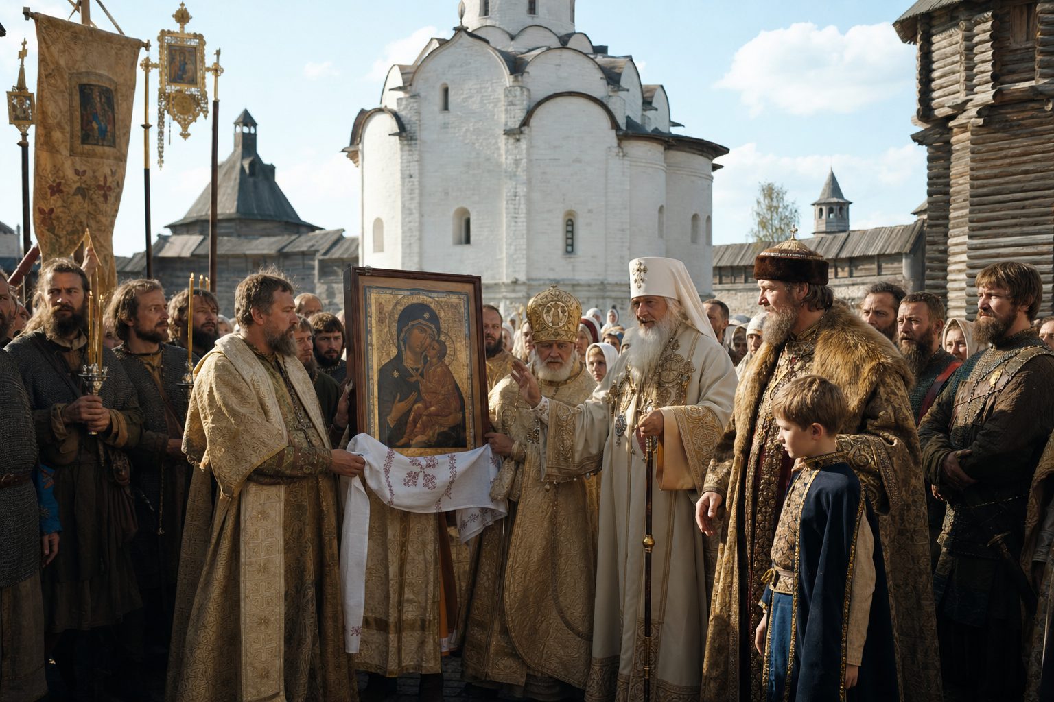 Imagen fotorrealista, Celebración del icono milagroso de la Madre de Dios de Vladimir, calendario ortodoxo, 2026-07-06, fixed_feast_or_icon